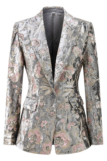 2-Piece Sparkly Grey Peak Lapel Women Suits
